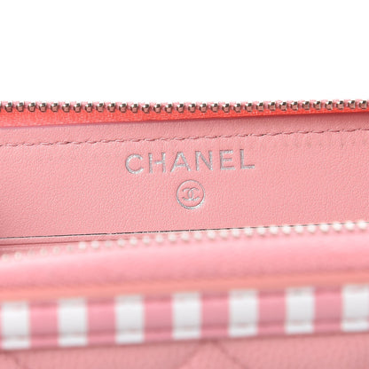 Chanel Caviar Quilted Medium Stripe Filigree Zip Around Wallet Pink White 6 of 11