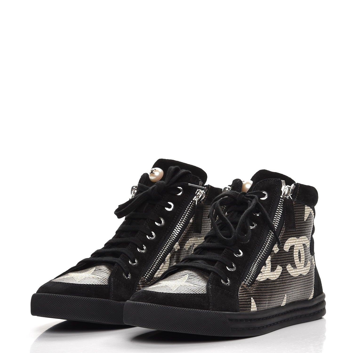 Chanel Canvas Suede CC Star Zipped High Top CC Sneakers 38 Black 3 of 9