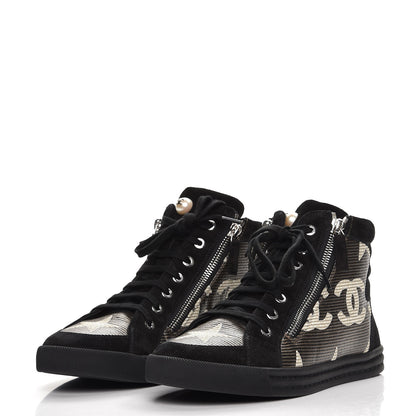 Chanel Canvas Suede CC Star Zipped High Top CC Sneakers 38 Black 3 of 9
