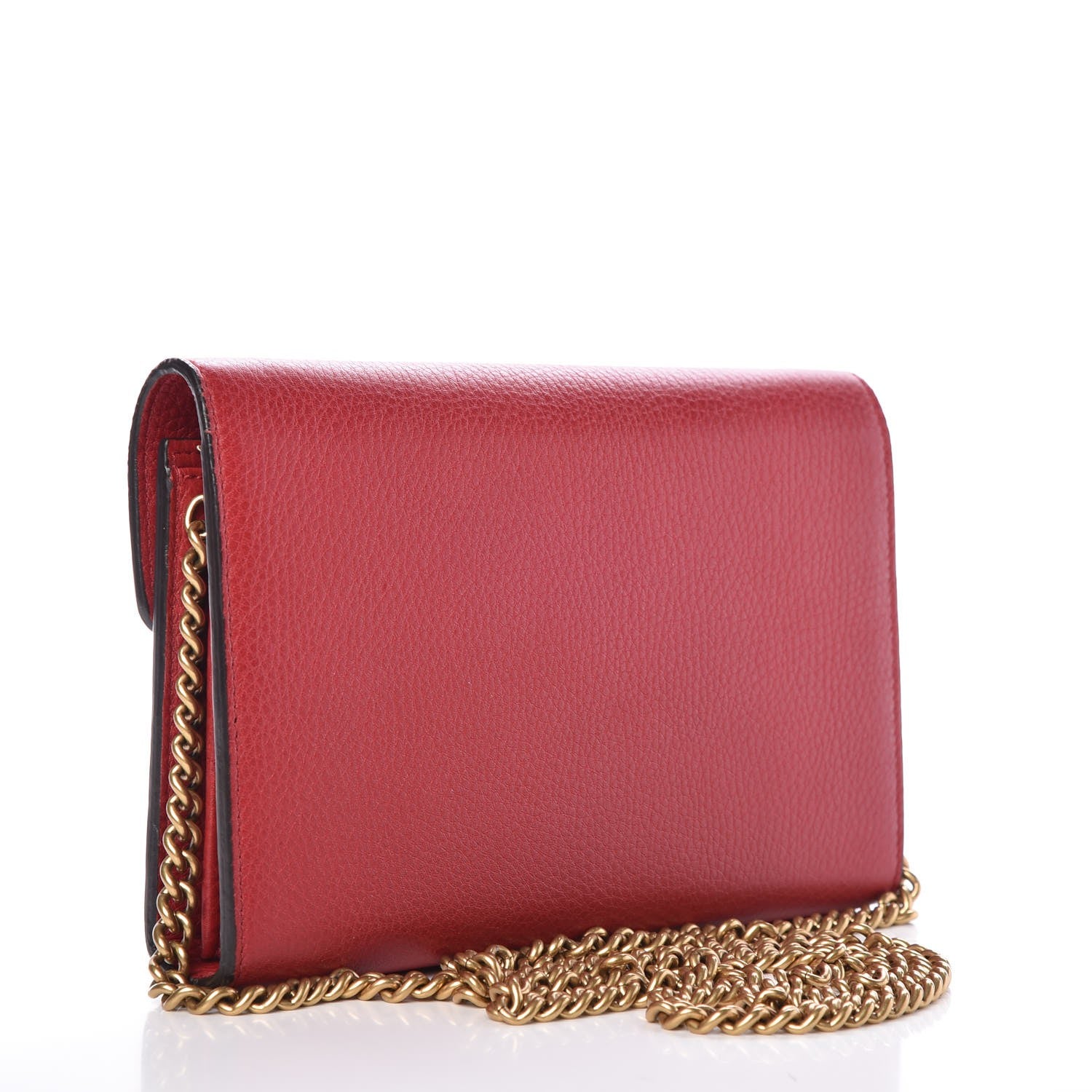 Gucci Calfskin GG Marmont Chain Wallet Vulcanic Red 3 of 12