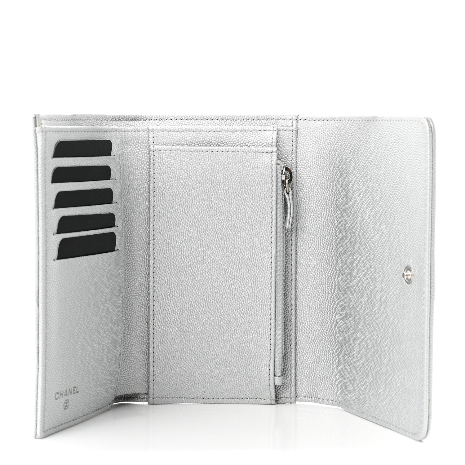 Chanel Metallic Caviar Chevron Quilted Mademoiselle Vintage Flap Wallet Silver 5 of 8