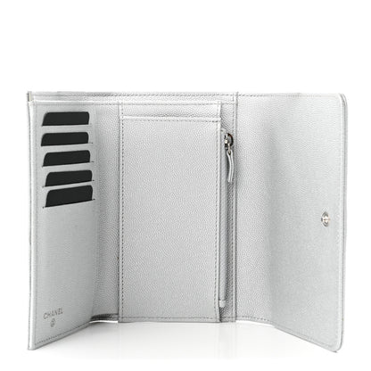 Chanel Metallic Caviar Chevron Quilted Mademoiselle Vintage Flap Wallet Silver 5 of 8