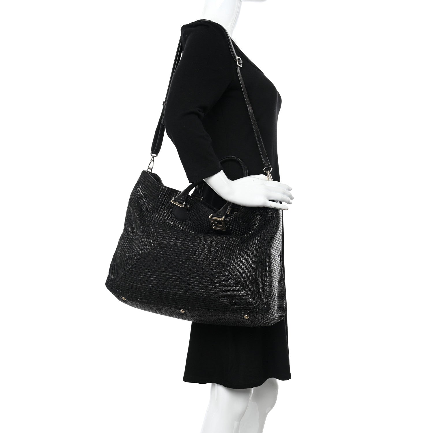 Fendi Raffia Twins Tote Black 2 of 13