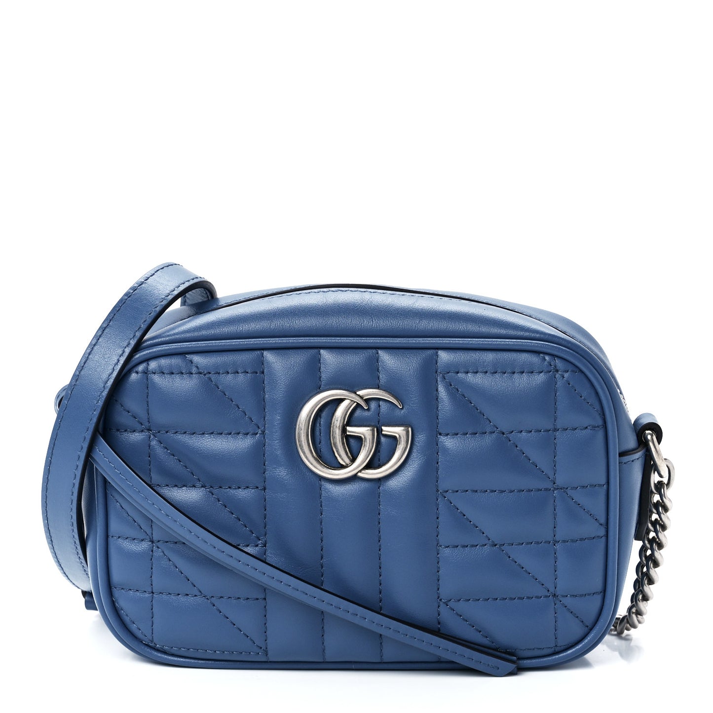 Calfskin Matelasse Aria Mini GG Marmont Chain Shoulder Bag Clear Blue