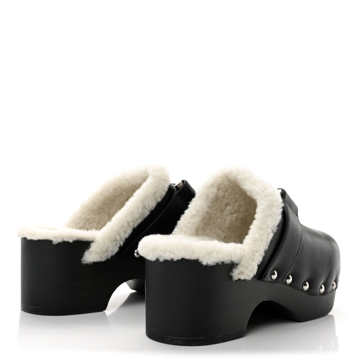Calfskin Shearling Clogs 38 Black White