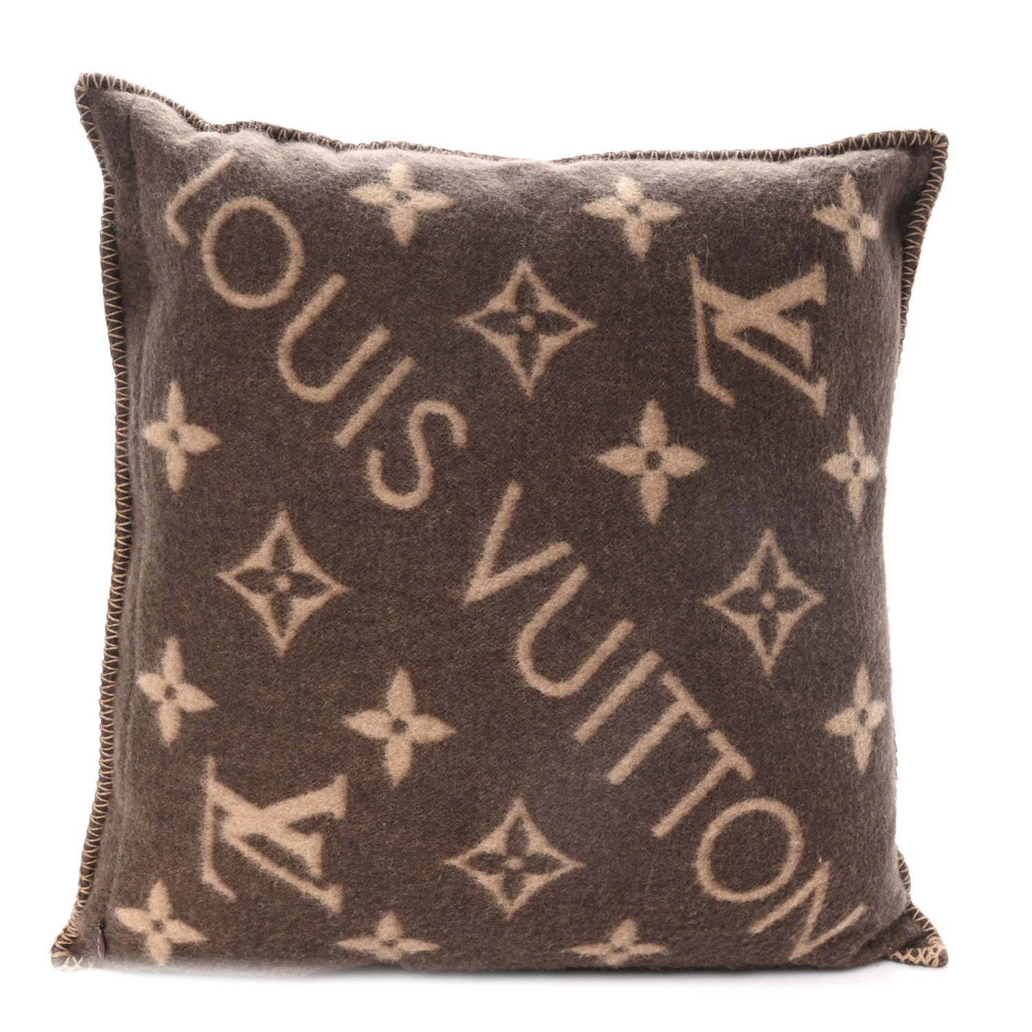 Louis Vuitton Wool Cashmere Neo Monogram Cushion Pillow Brown 2 of 3