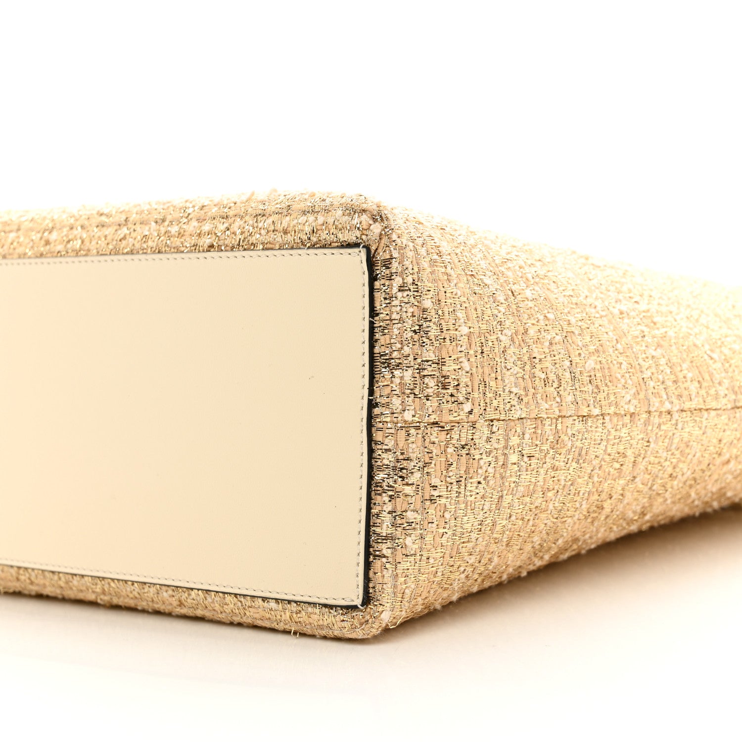 Valentino Garavani Metallic Boucle Raffia Calfskin Rockstud Shoulder Tote White Gold Ivory 9 of 9