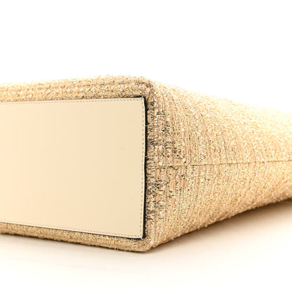 Valentino Garavani Metallic Boucle Raffia Calfskin Rockstud Shoulder Tote White Gold Ivory 9 of 9