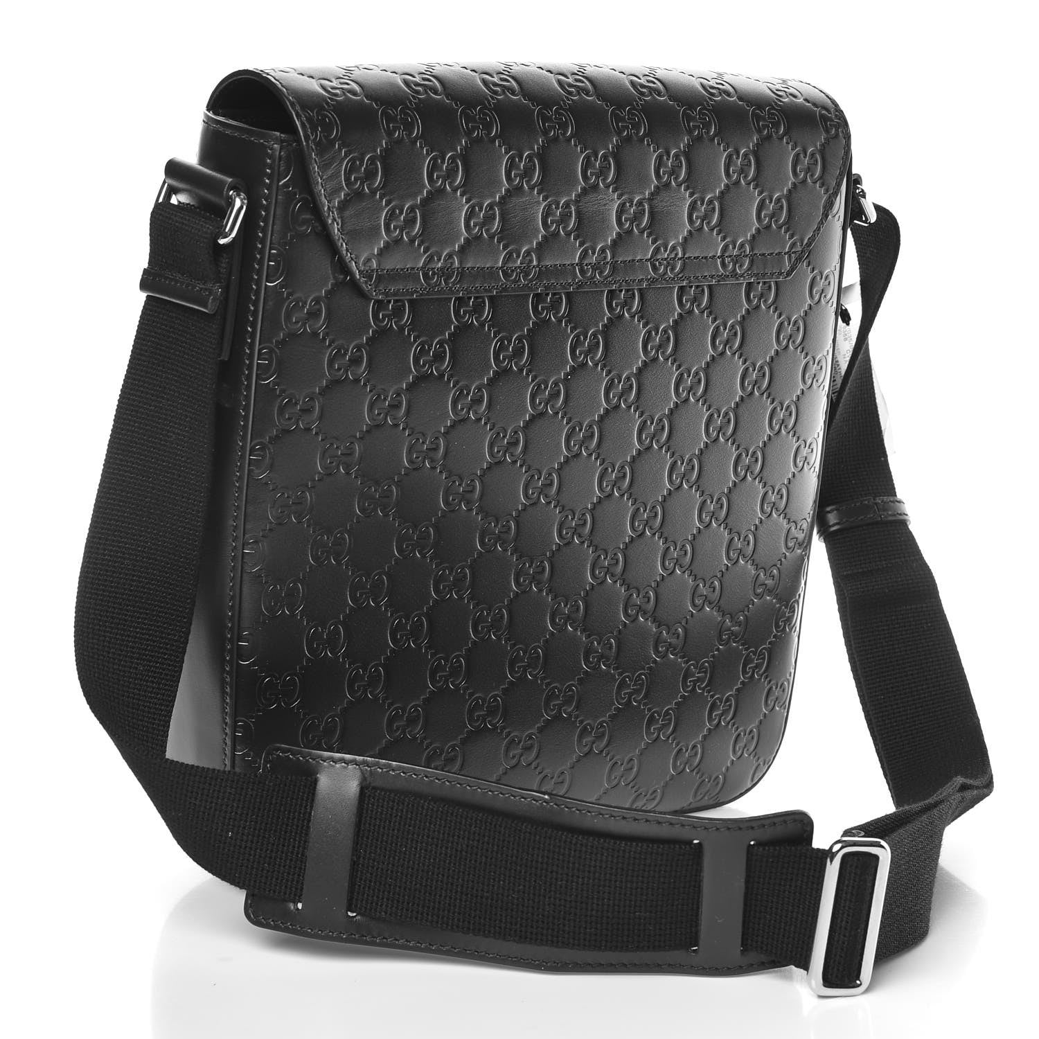 Gucci Guccissima Signature Single Buckle Flap Messenger Bag Black 3 of 9