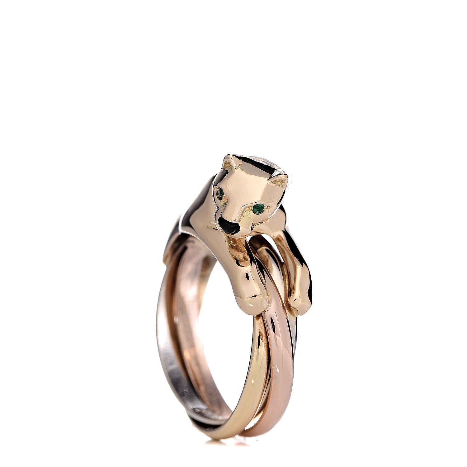 Cartier 18K Pink Yellow White Gold Onyx Emerald Panthere De Trinity Ring 53 6.25 1 of 6