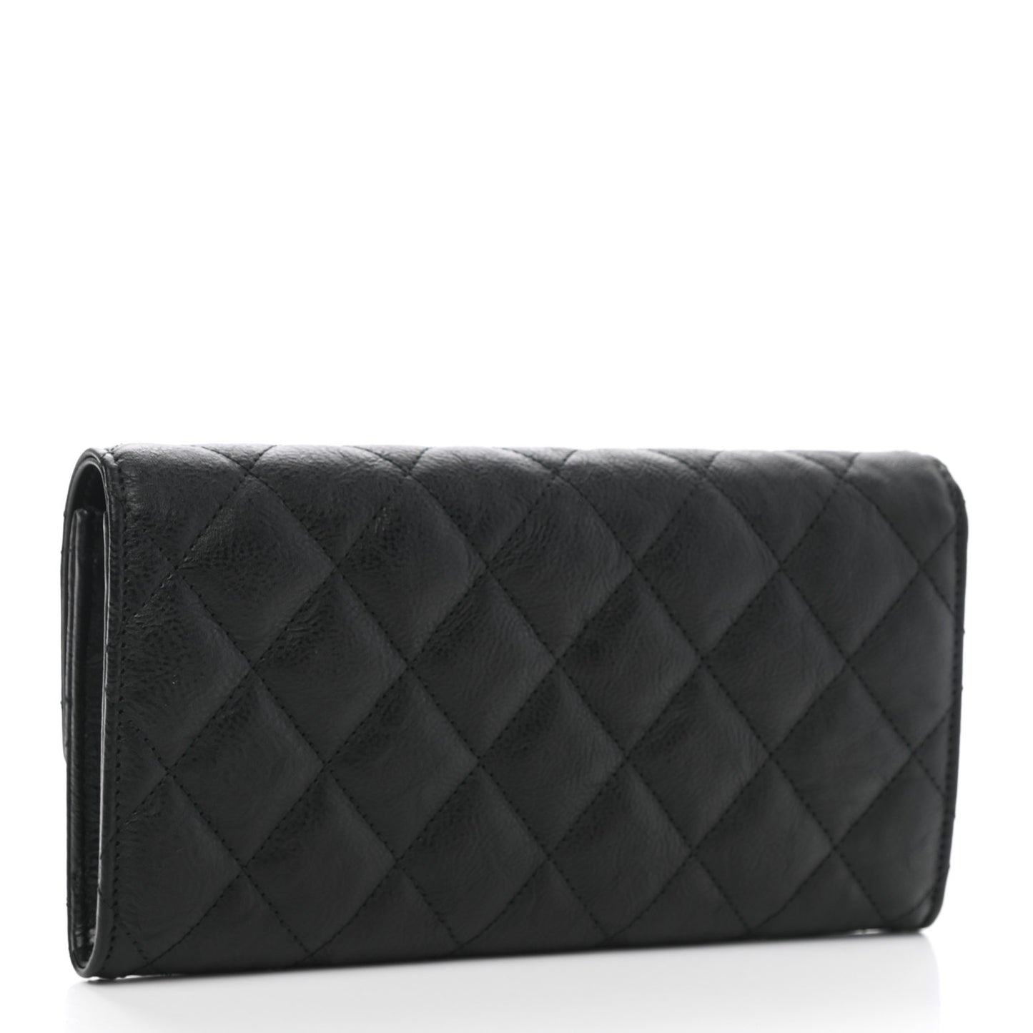 Crumpled Calfskin Quilted Large Flap Wallet So Black