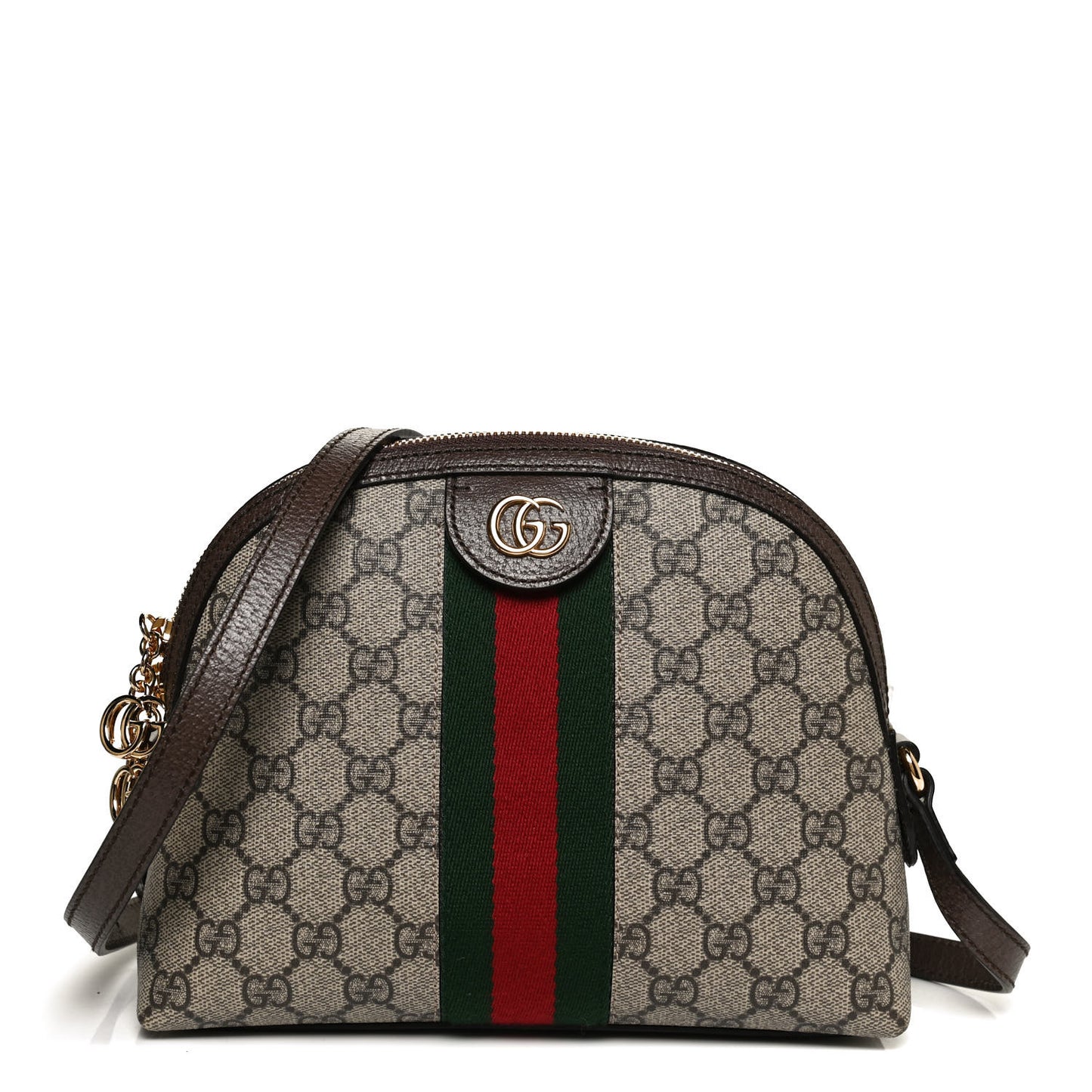 GG Supreme Monogram Textured Dollar Calfskin Web Small Ophidia Dome Shoulder Bag Beige Ebony New Acero