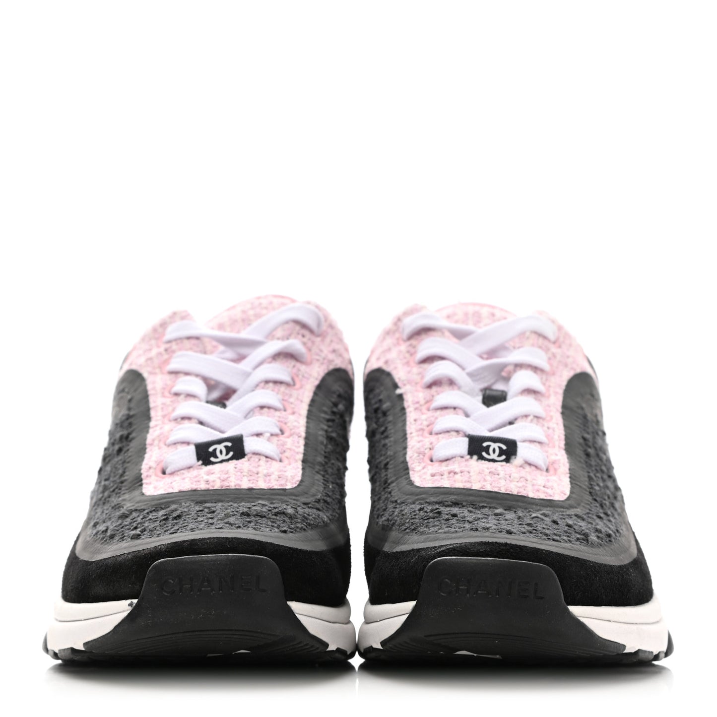 Tweed Suede Calfskin CC Sneakers 38 Gray Pink