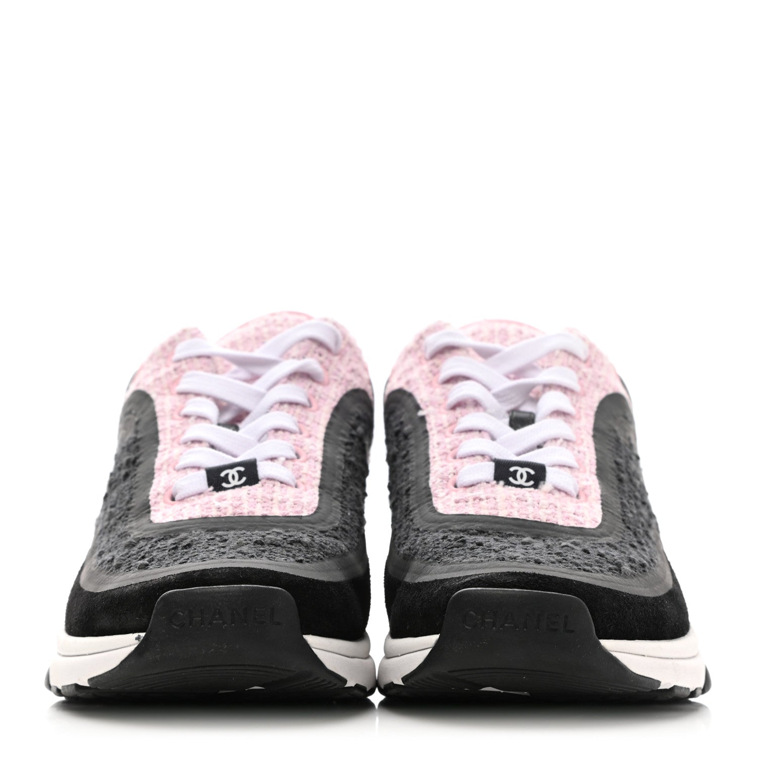 Chanel Tweed Suede Calfskin CC Sneakers 38 Gray Pink 2 of 8