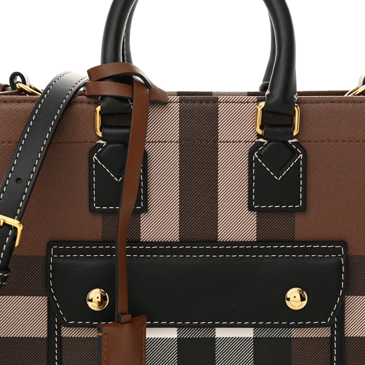 Burberry E-Canvas Check Calfskin Mini Freya Tote Dark Birch Brown 9 of 13