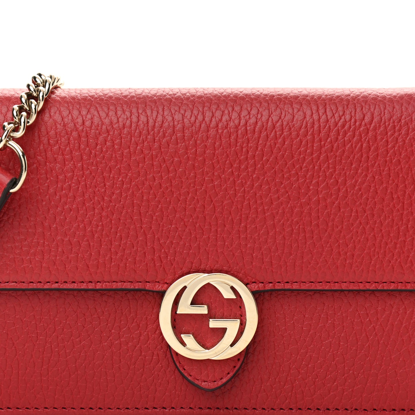Dollar Calfskin Interlocking G Chain Wallet Red