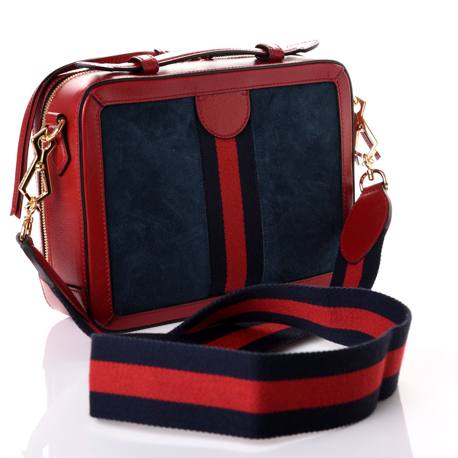Gucci Suede Calfskin Web Small Ophidia Top Handle Shoulder Bag New Blue Romantic Cherry 2 of 10