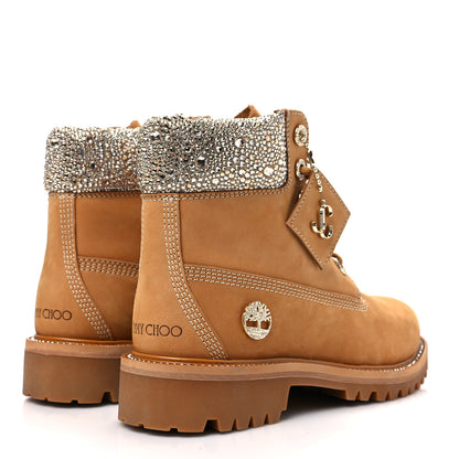 Jimmy Choo X TIMBERLAND Nubuck Swarovski Crystal Womens Ankle Boots 8.5 Wheat 4 of 8