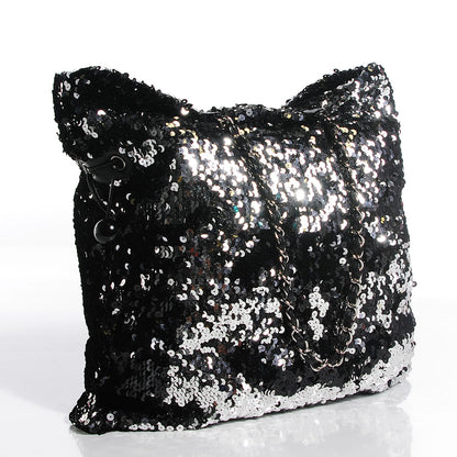 Chanel Sequin Summer Night Drawstring Tote Black 7 of 25