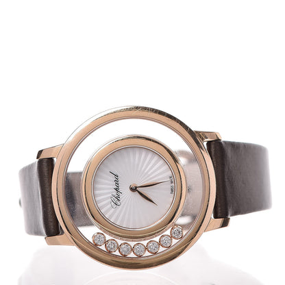 Chopard 18K Rose Gold Calfskin 7 Diamond 32mm Happy Diamonds Quartz Watch 3 of 13
