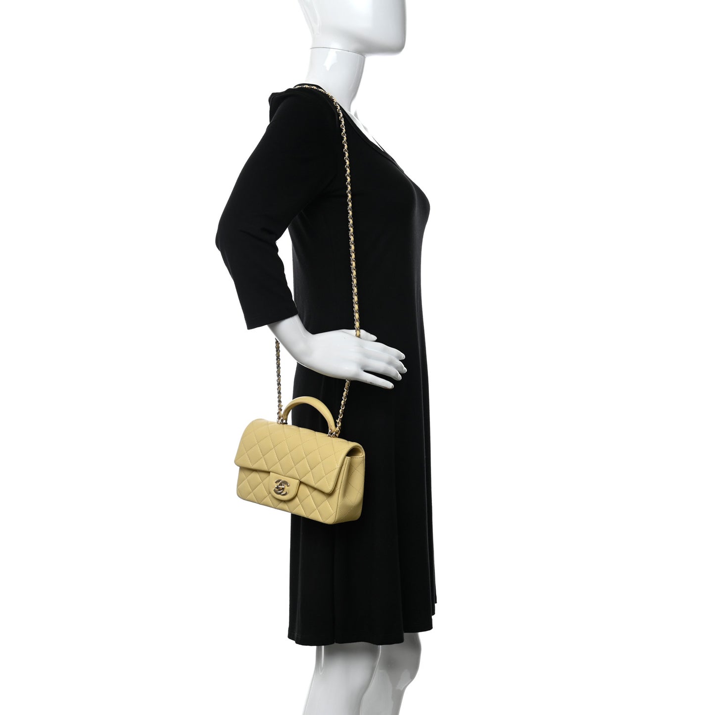 Lambskin Quilted Mini Top Handle Rectangular Flap Yellow