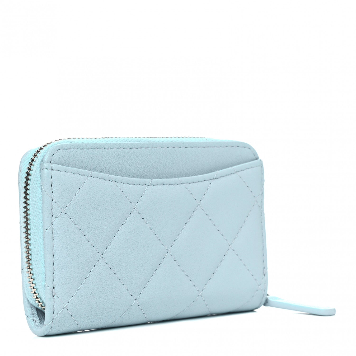 Chanel Lambskin Quilted Zip Around Coin Purse Wallet Neon Blue 2 of 5
