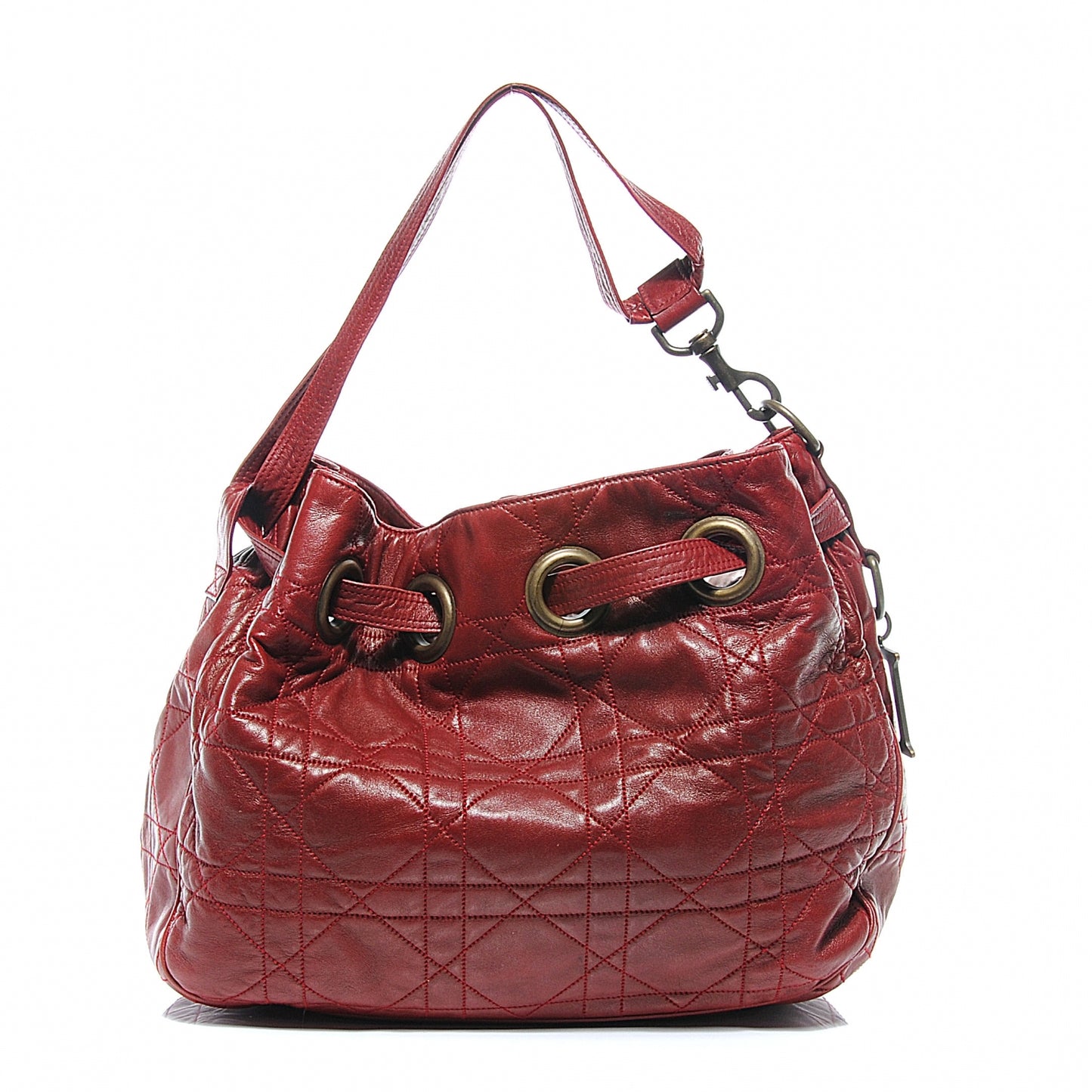 Calfskin Cannage Drawstring Bag Red