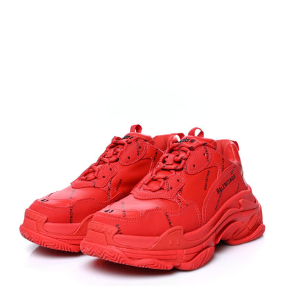 Balenciaga Technical Fabric Mesh Allover Logo Mens Triple S Sneakers 41 Red Black 3 of 7