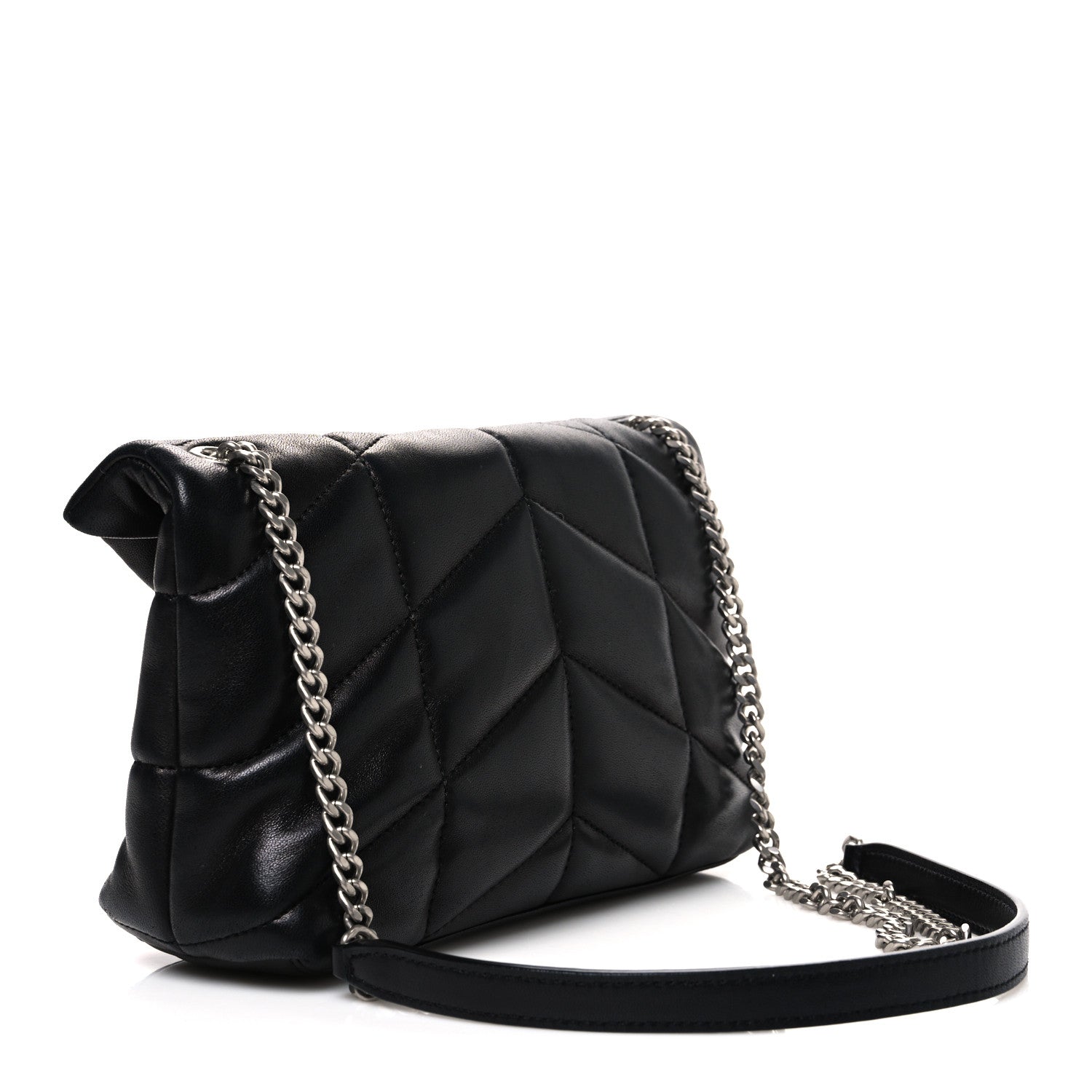 Saint Laurent Lambskin Quilted Toy Loulou Puffer Monogram Chain Satchel Black 3 of 10