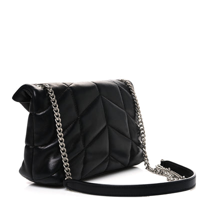 Saint Laurent Lambskin Quilted Toy Loulou Puffer Monogram Chain Satchel Black 3 of 10