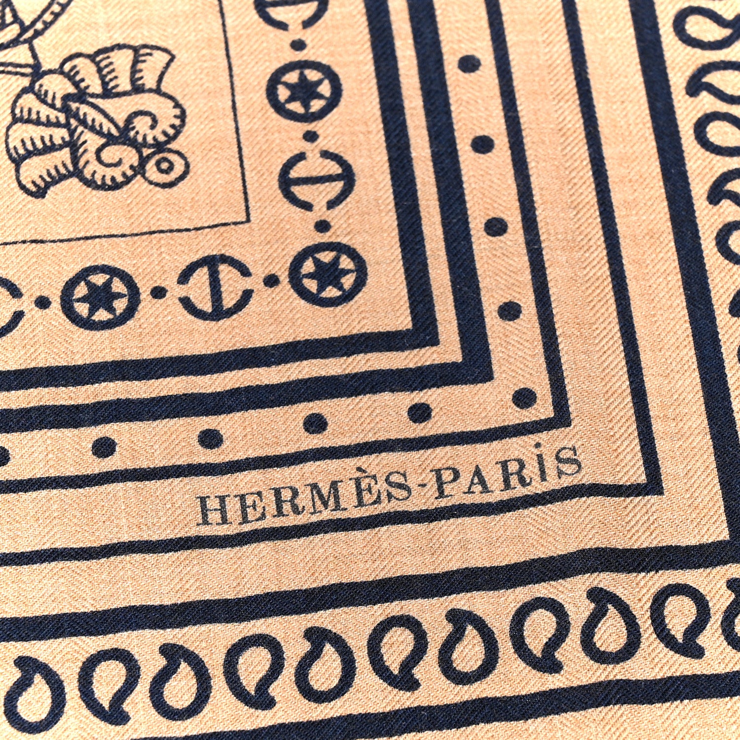Hermes Cashmere Silk Tatouages Marins Bandana Shawl 140 Caramel Marine 2 of 4