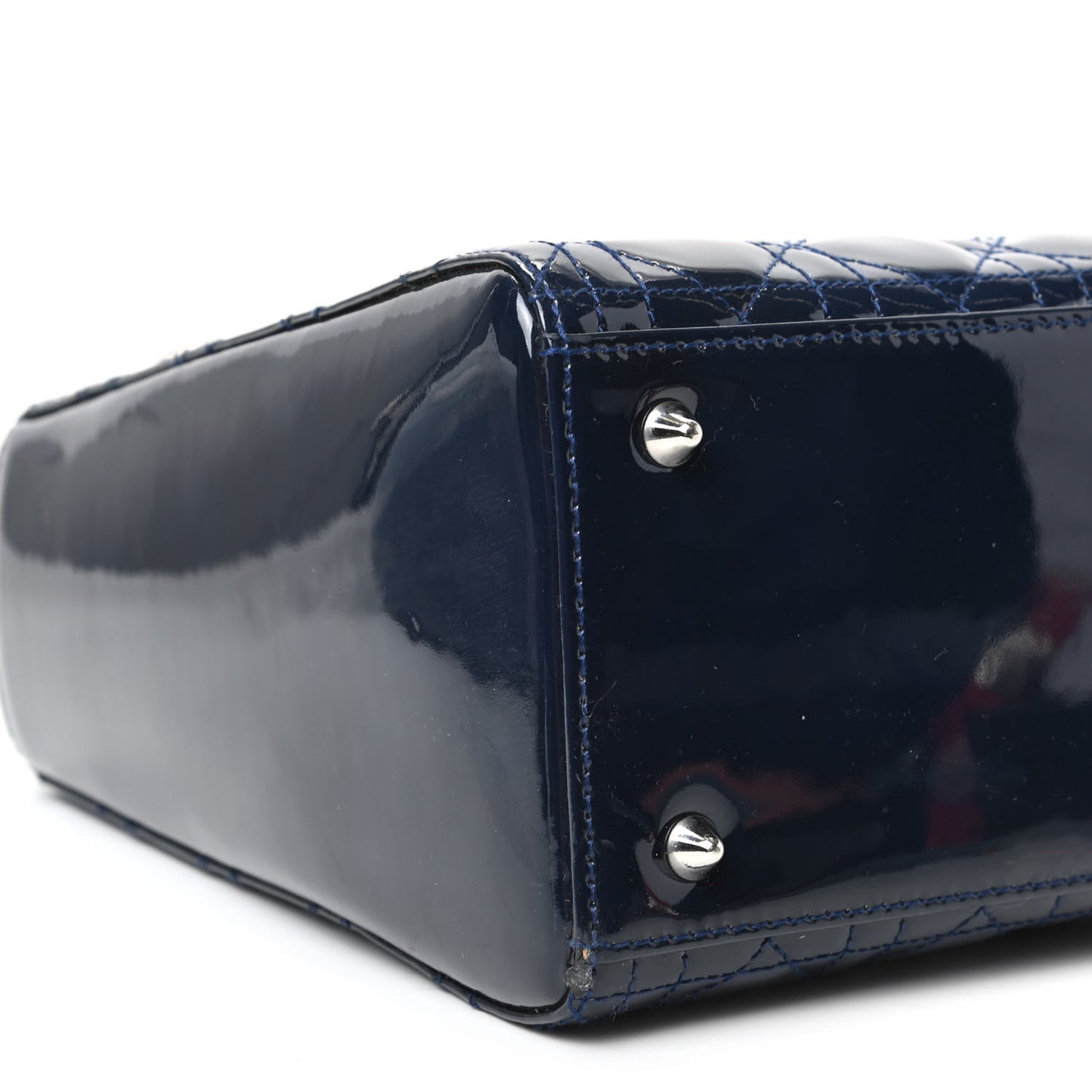 Patent Cannage Medium Lady Dior Navy Blue