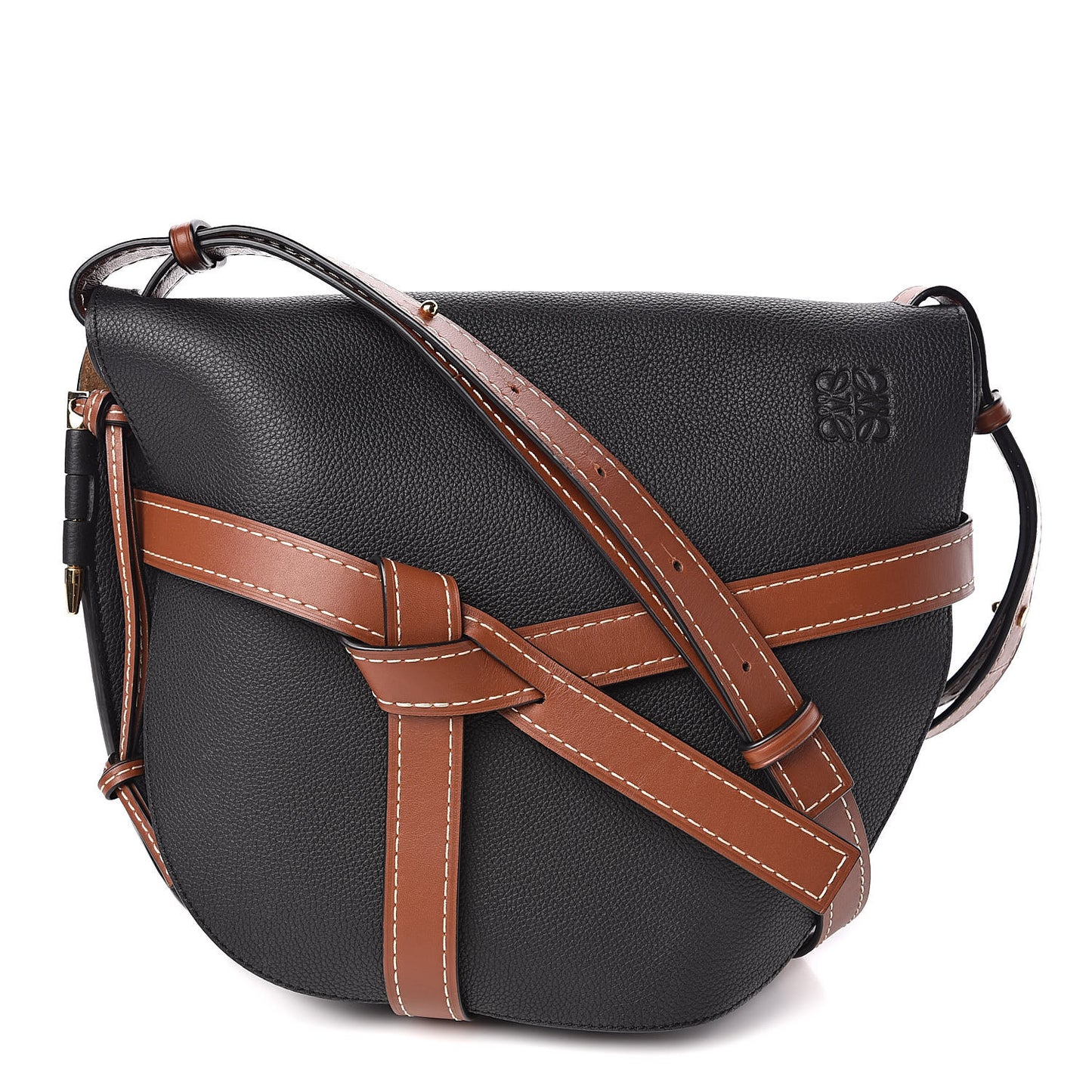Grained Calfskin Large Gate Bag Pecan Black