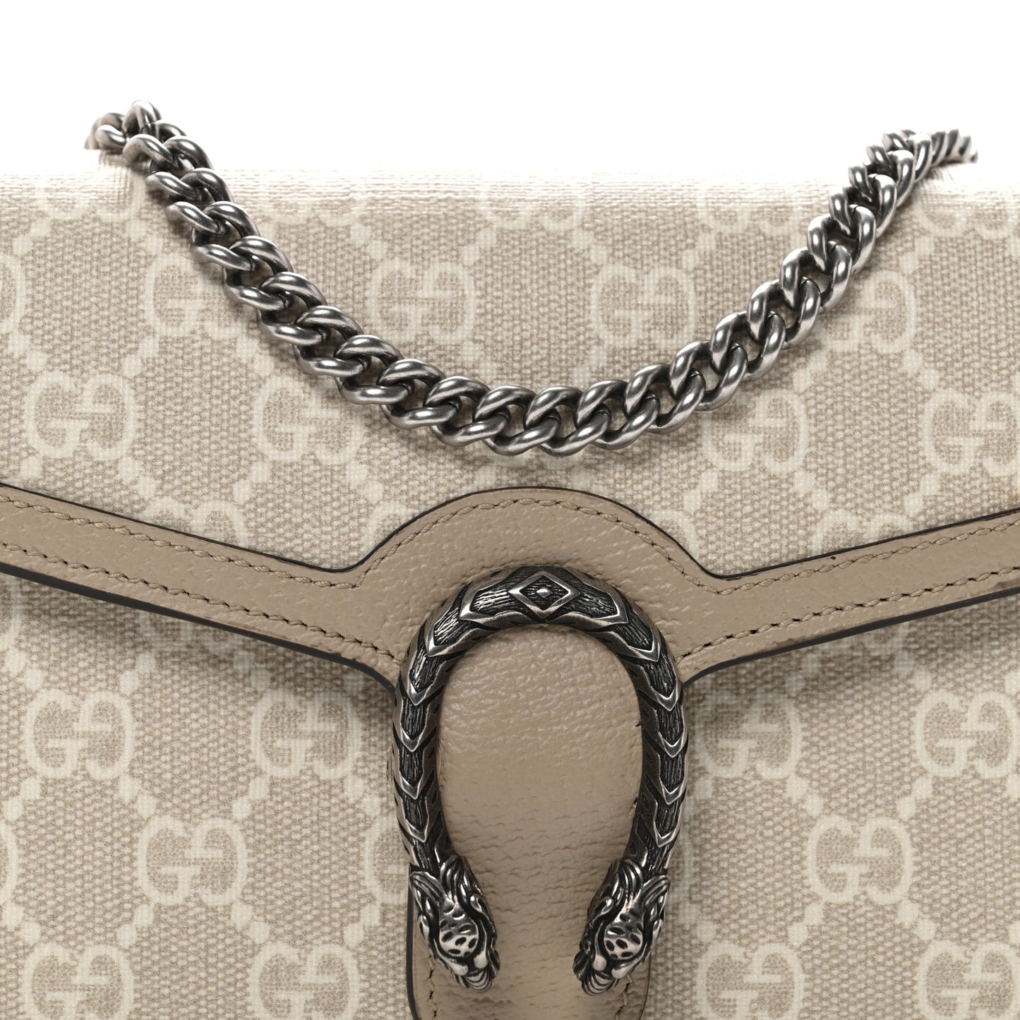 GG Supreme Monogram Textured Dollar Calfskin Mini Dionysus Chain Wallet Beige Mystic White Oatmeal