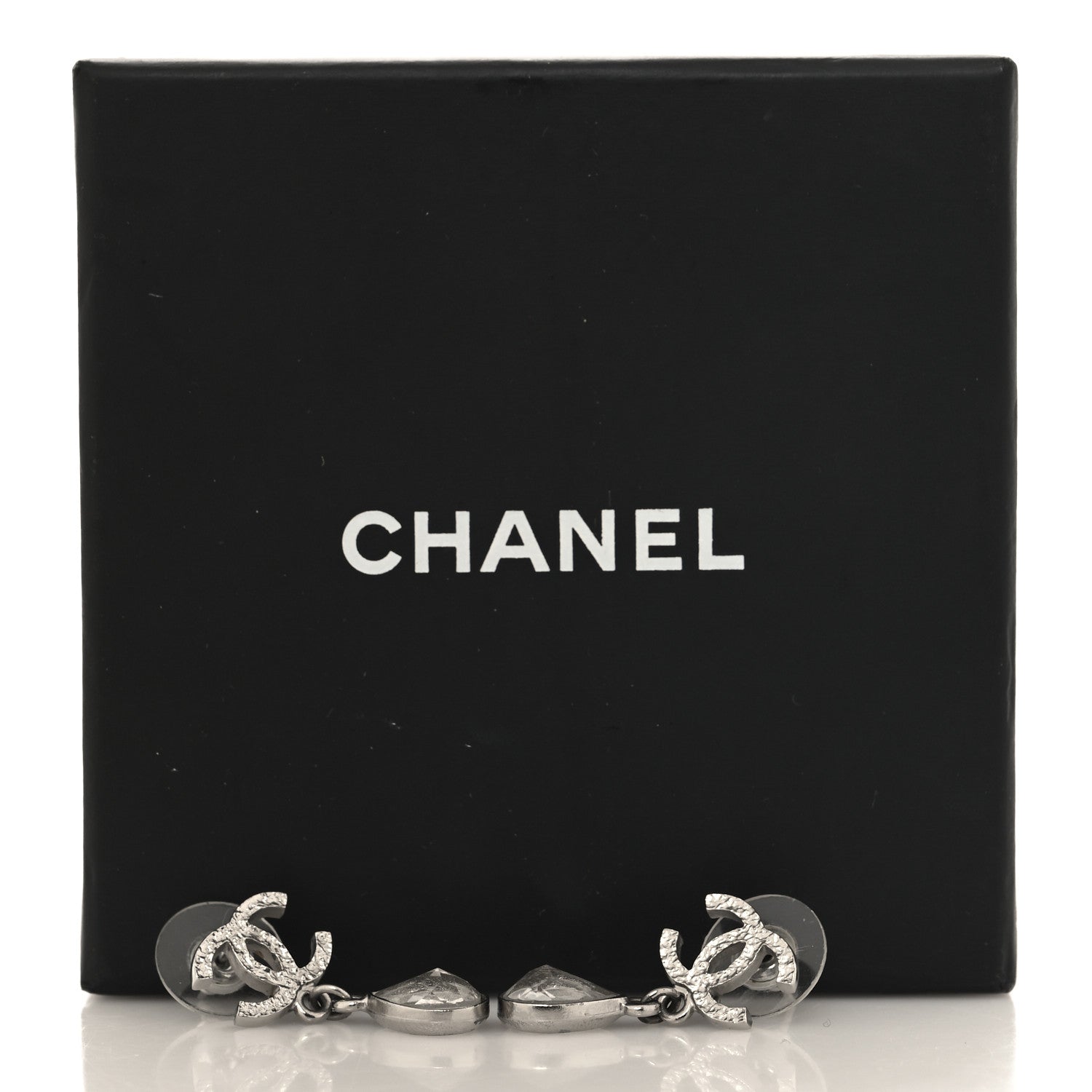Chanel Crystal CC Tear Drop Earrings Silver 5 of 5