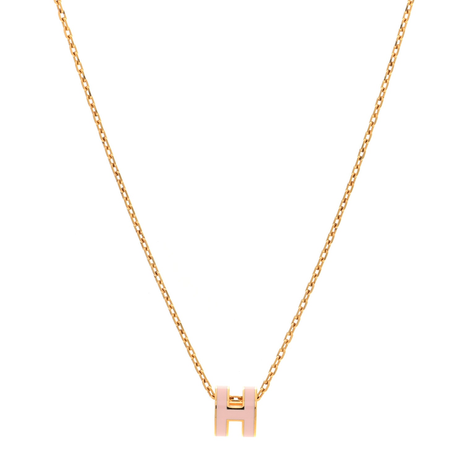 Hermes Lacquered Rose Gold Mini Pop H Pendant Necklace Rose Dragee 1 of 5