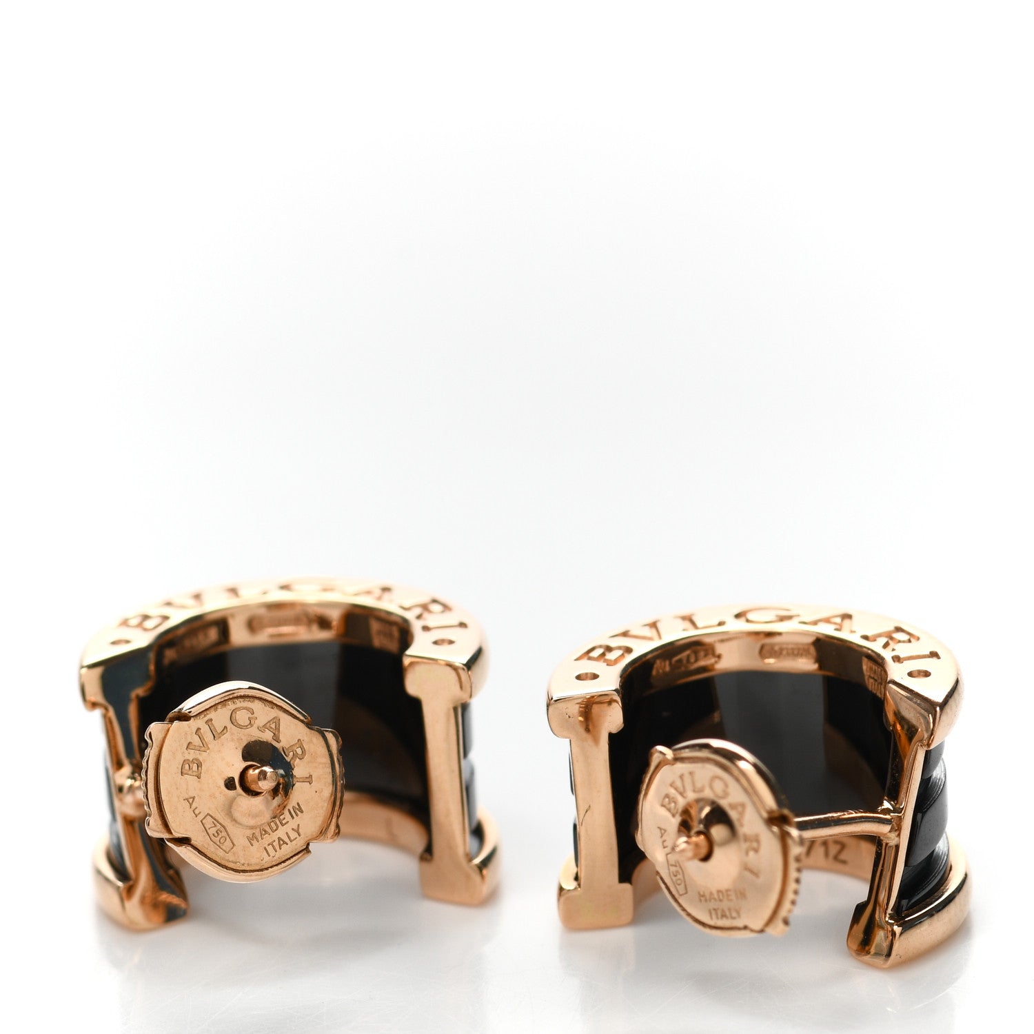 Bulgari 18K Rose Gold Ceramic Onyx B.Zero1 Hoop Earrings Black 3 of 5