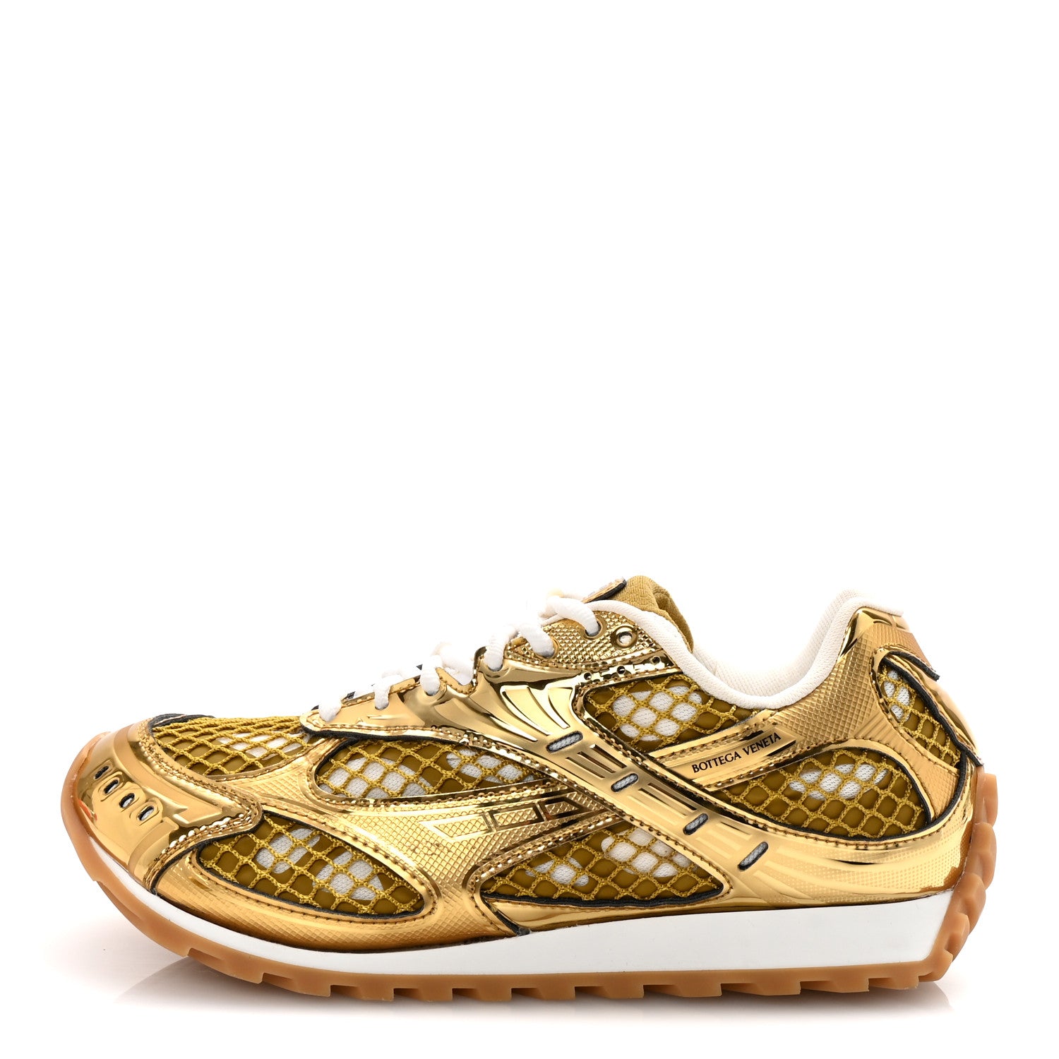 Bottega Veneta Calfskin Fishnet Fabric Orbit Sneakers 39 Gold White 1 of 10