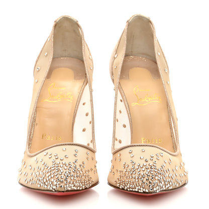 Christian Louboutin Suede Silk Crystal Strass Follies 100 Pumps 38 Light Silk 3 of 7