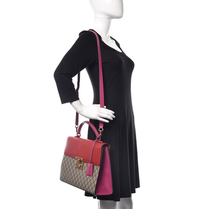 Gucci GG Supreme Monogram Calfskin Medium Padlock Top Handle Bag Beige Hibiscus Red New Rosette 2 of 9