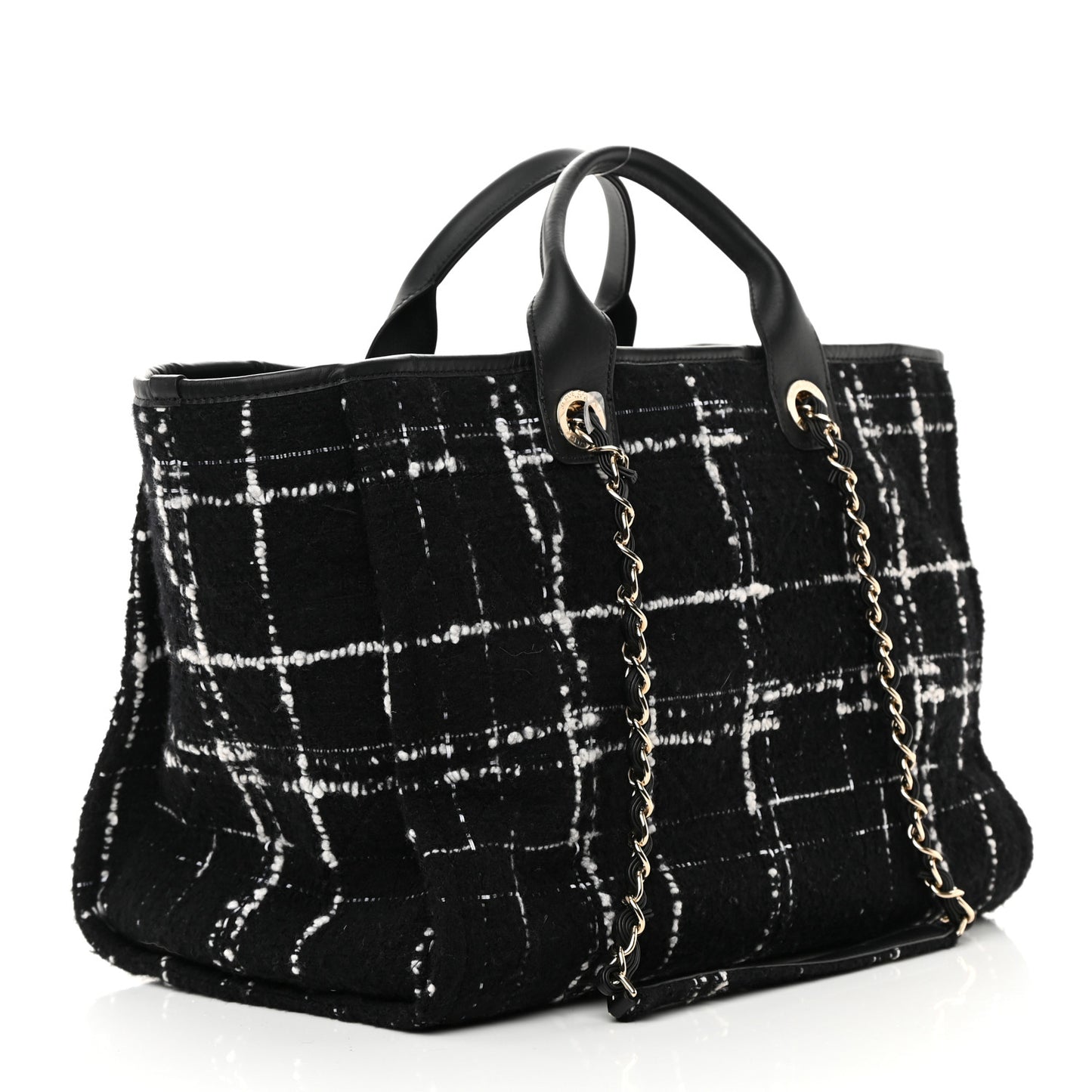 Tweed Medium Deauville Tote Black White Multicolor