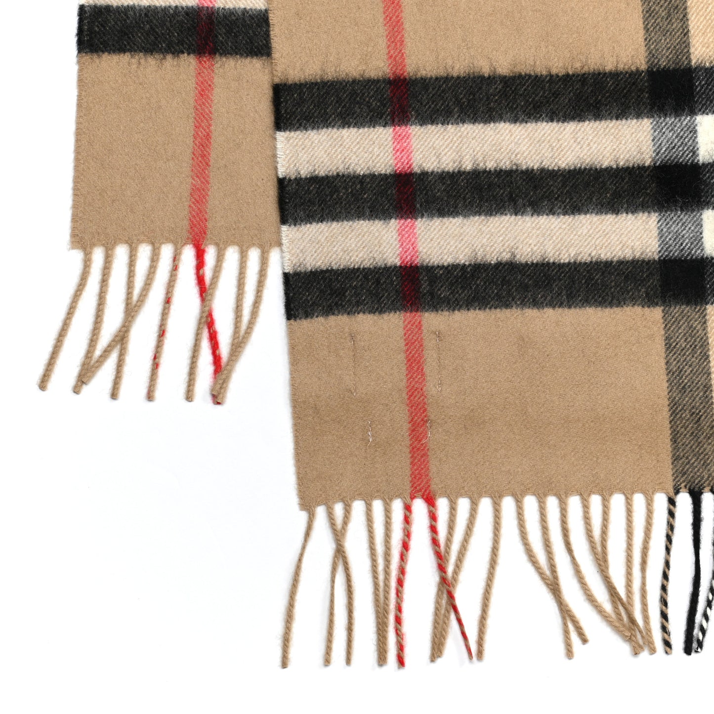 Cashmere Giant Check Fringe Scarf Archive Beige