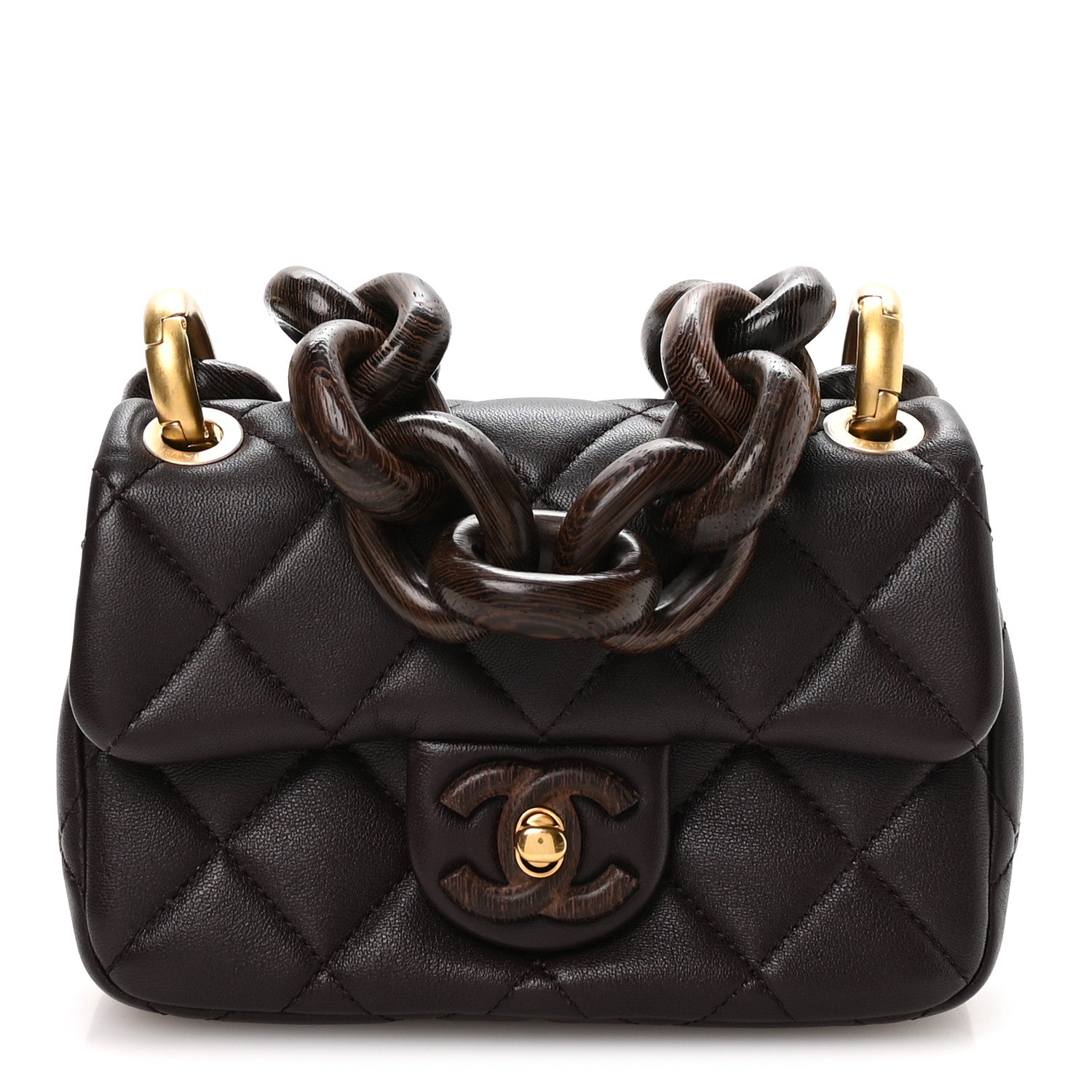 Chanel Lambskin Wenge Quilted Mini Fashion Wood Square Flap Dark