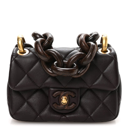 Chanel Lambskin Wenge Quilted Mini Fashion Wood Square Flap Dark Purple 1 of 10