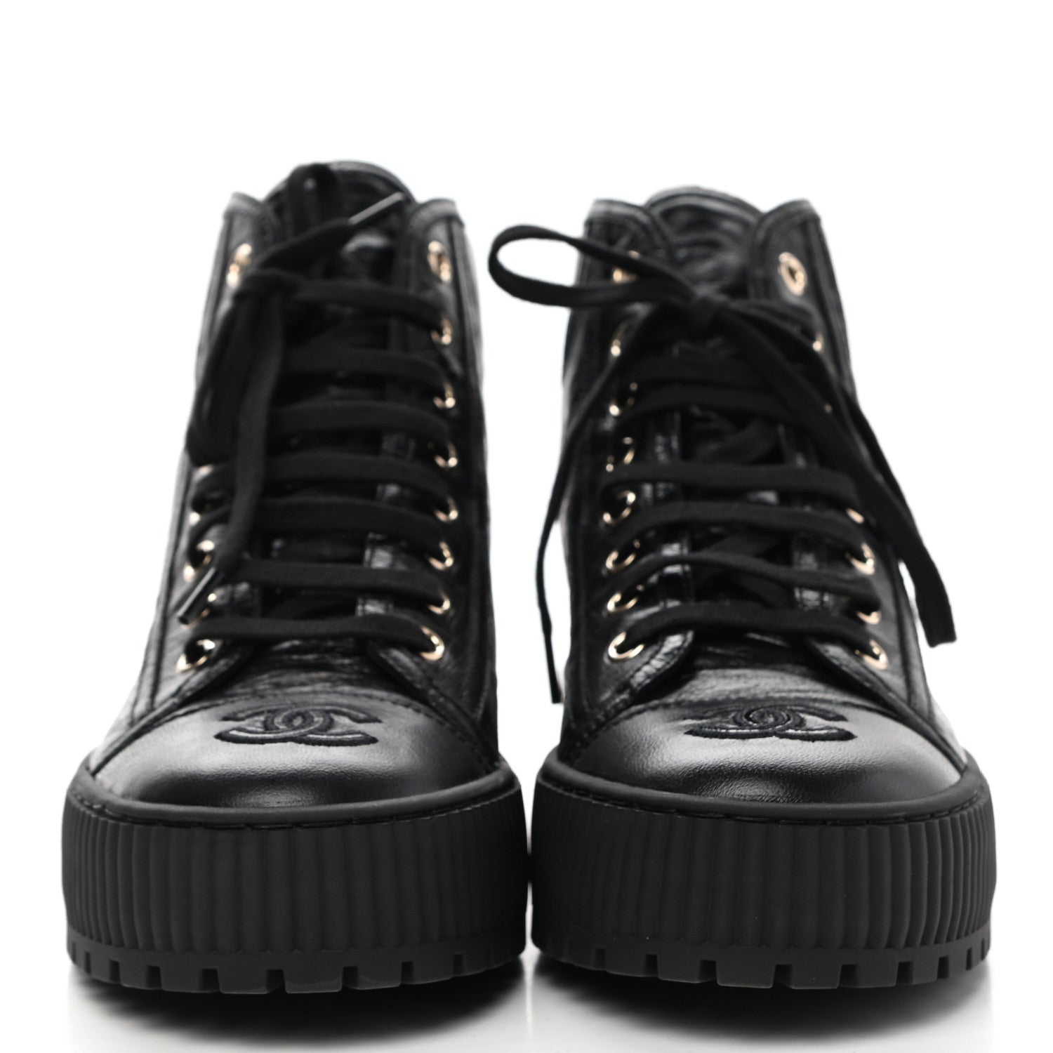 Chanel Aged Calfskin Lace Up Cap Toe Sneakers 38 Black White 2 of 8