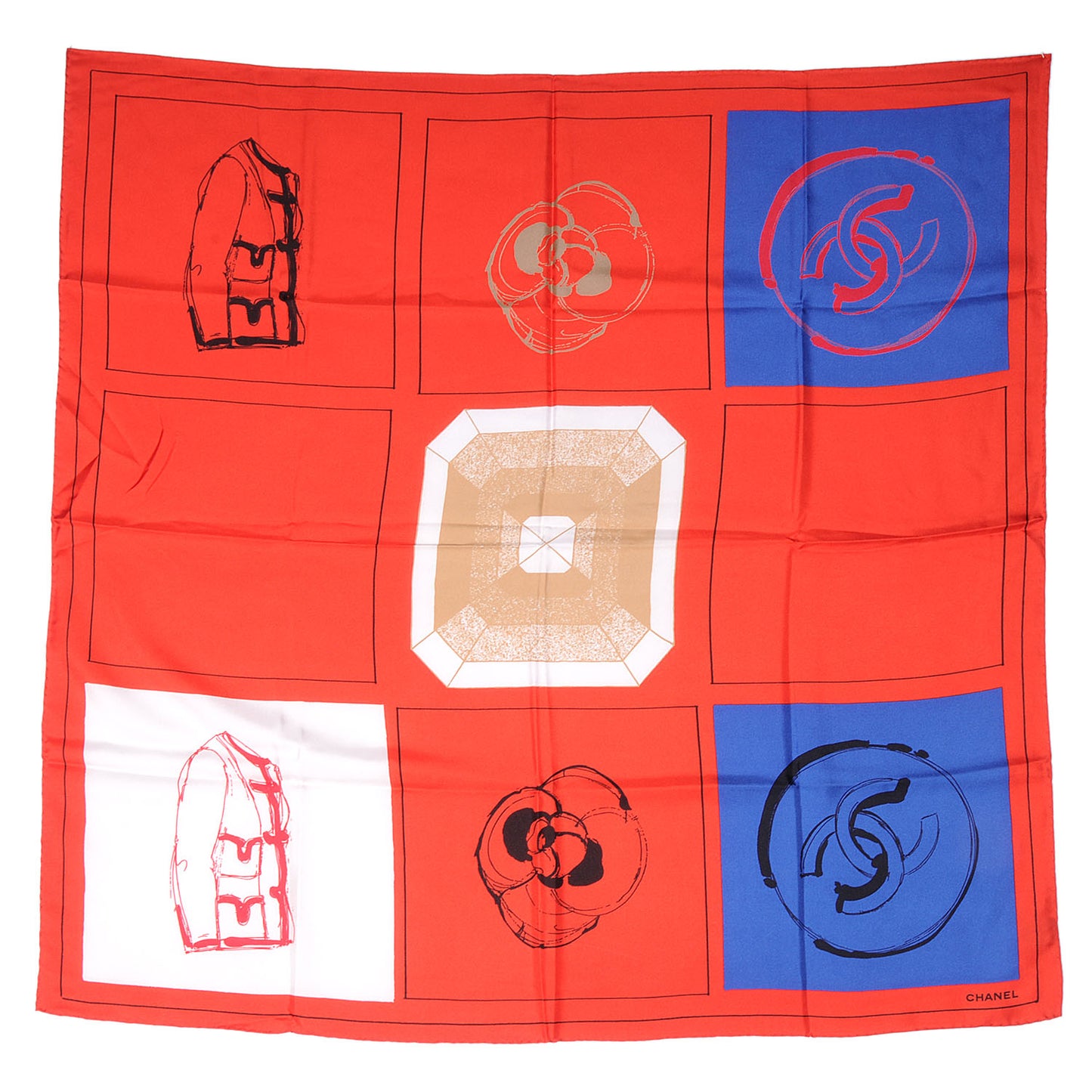 Silk CC Symbols Scarf Blue Red