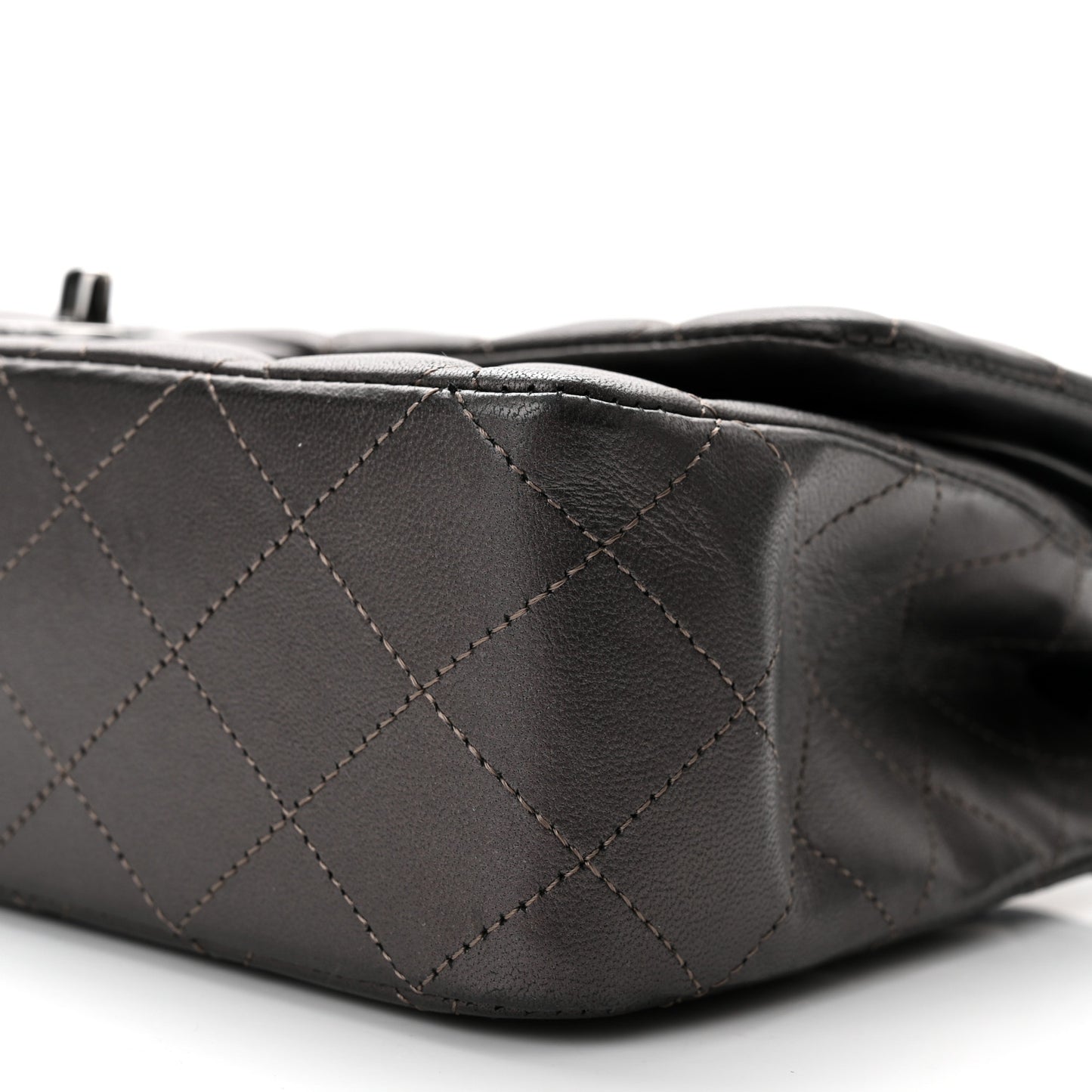 Metallic Lambskin Quilted Medium Double Flap Pewter