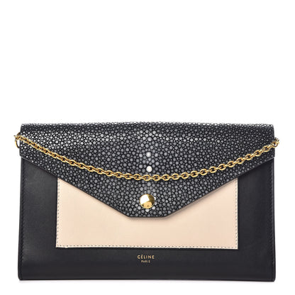 Celine Stingray Shiny Calfskin Clutch on a Chain Black 1 of 9