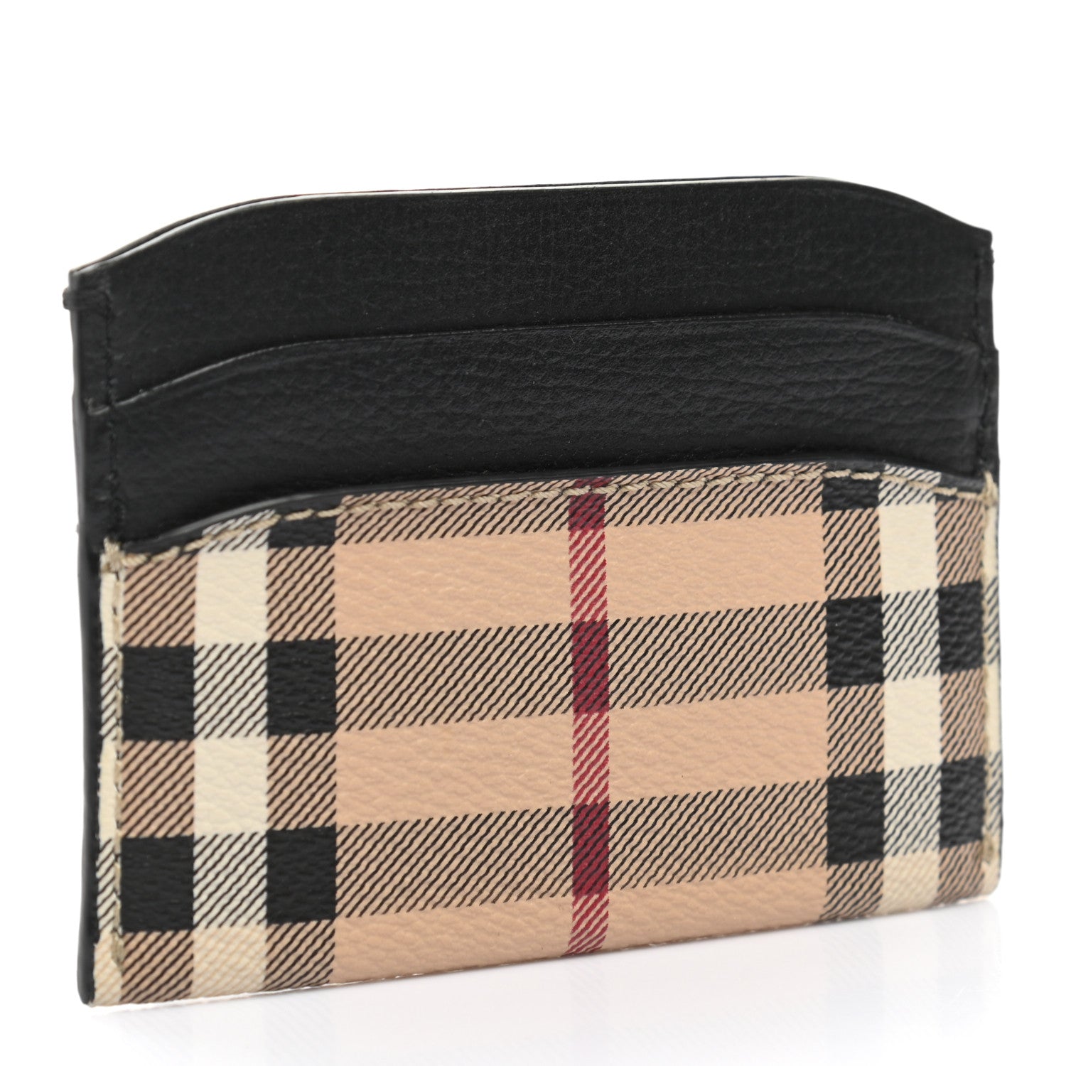 Burberry Soft Grain Calfskin Haymarket Check Izzy Card Case Black 3 of 8