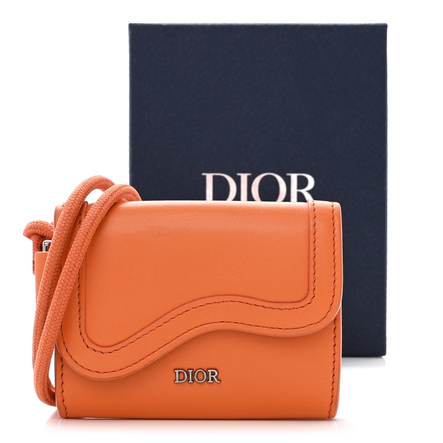 Christian Dior Smooth Calfskin Saddle Card Holder On Strap Orange 13 of 13